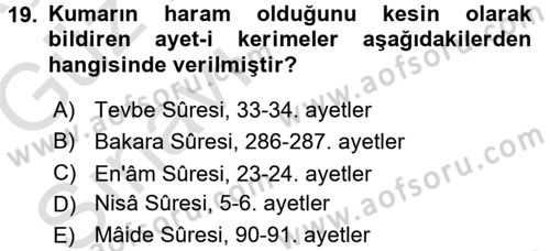 Günümüz Fıkıh Problemleri Dersi 2017 - 2018 Yılı (Vize) Ara Sınav Soruları 19. Soru
