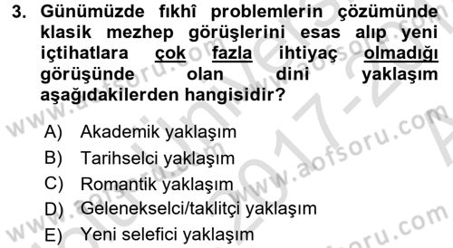 Günümüz Fıkıh Problemleri Dersi Ara Sınavı Deneme Sınav Soruları 3. Soru