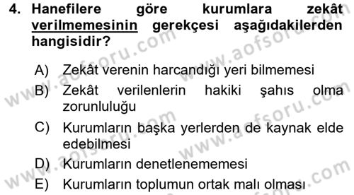 Günümüz Fıkıh Problemleri Dersi Ara Sınavı Deneme Sınav Soruları 4. Soru