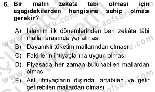 Günümüz Fıkıh Problemleri Dersi Ara Sınavı Deneme Sınav Soruları 6. Soru