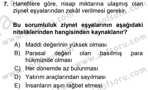 Günümüz Fıkıh Problemleri Dersi 2017 - 2018 Yılı (Vize) Ara Sınav Soruları 7. Soru