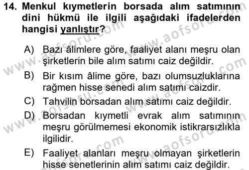Günümüz Fıkıh Problemleri Dersi 2017 - 2018 Yılı (Final) Dönem Sonu Sınav Soruları 14. Soru
