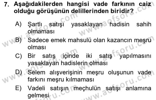 Günümüz Fıkıh Problemleri Dersi 2017 - 2018 Yılı (Final) Dönem Sonu Sınav Soruları 7. Soru