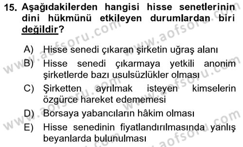 Günümüz Fıkıh Problemleri Dersi 2018 - 2019 Yılı 3 Ders Sınav Soruları 15. Soru