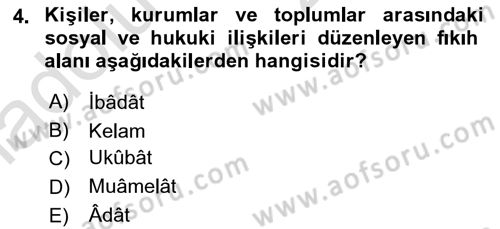 Günümüz Fıkıh Problemleri Dersi 2018 - 2019 Yılı 3 Ders Sınav Soruları 4. Soru