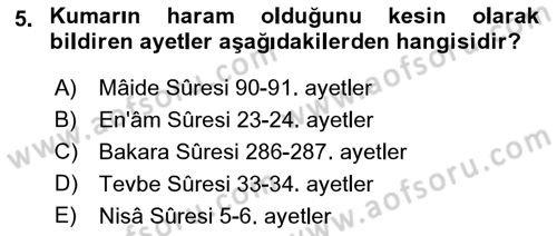 Günümüz Fıkıh Problemleri Dersi 2018 - 2019 Yılı 3 Ders Sınav Soruları 5. Soru