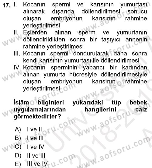 Günümüz Fıkıh Problemleri Dersi 2018 - 2019 Yılı (Vize) Ara Sınav Soruları 17. Soru
