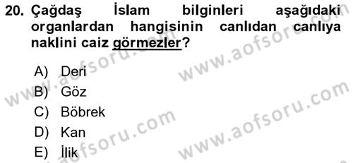 Günümüz Fıkıh Problemleri Dersi 2018 - 2019 Yılı (Vize) Ara Sınav Soruları 20. Soru
