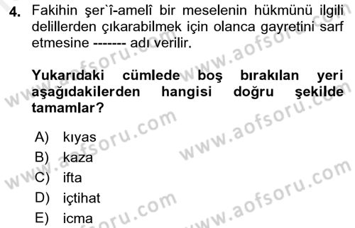 Günümüz Fıkıh Problemleri Dersi 2018 - 2019 Yılı (Vize) Ara Sınav Soruları 4. Soru