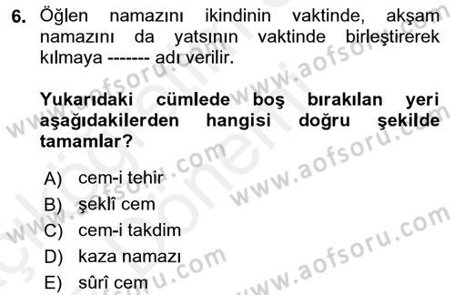 Günümüz Fıkıh Problemleri Dersi 2018 - 2019 Yılı (Vize) Ara Sınav Soruları 6. Soru