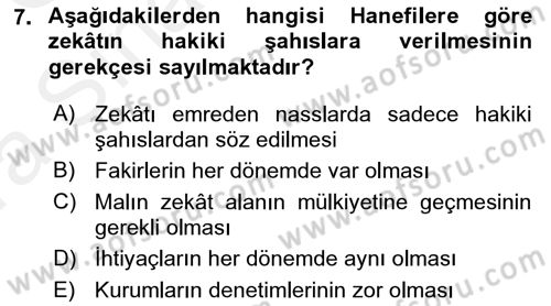 Günümüz Fıkıh Problemleri Dersi 2018 - 2019 Yılı (Vize) Ara Sınav Soruları 7. Soru