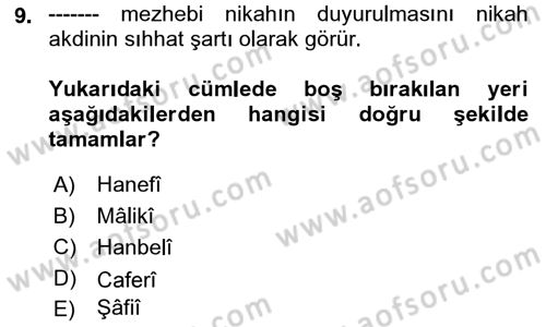 Günümüz Fıkıh Problemleri Dersi 2018 - 2019 Yılı (Vize) Ara Sınav Soruları 9. Soru