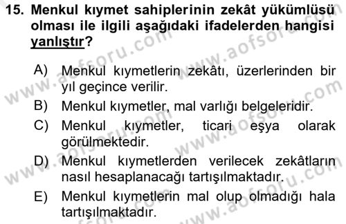 Günümüz Fıkıh Problemleri Dersi 2018 - 2019 Yılı (Final) Dönem Sonu Sınav Soruları 15. Soru