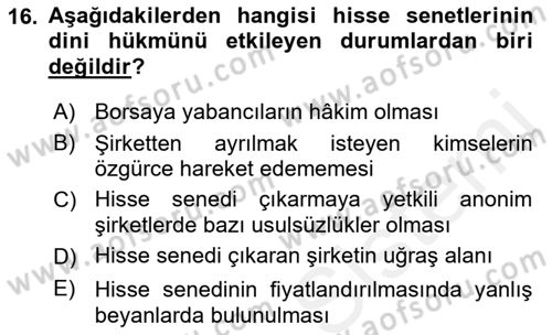 Günümüz Fıkıh Problemleri Dersi 2018 - 2019 Yılı (Final) Dönem Sonu Sınav Soruları 16. Soru