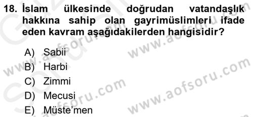 Günümüz Fıkıh Problemleri Dersi 2018 - 2019 Yılı (Final) Dönem Sonu Sınav Soruları 18. Soru