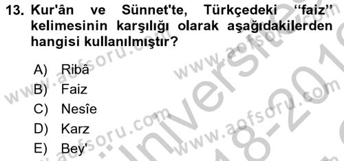 Günümüz Fıkıh Problemleri Dersi 2018 - 2019 Yılı Yaz Okulu Sınav Soruları 13. Soru