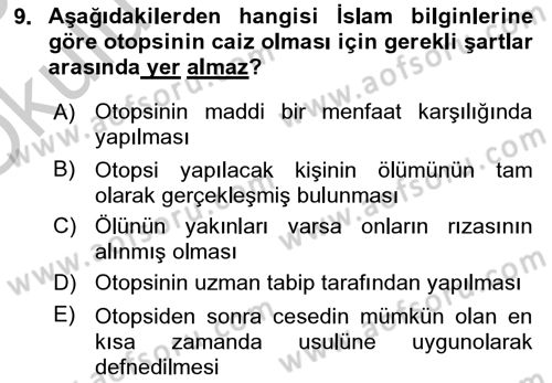 Günümüz Fıkıh Problemleri Dersi 2018 - 2019 Yılı Yaz Okulu Sınav Soruları 9. Soru