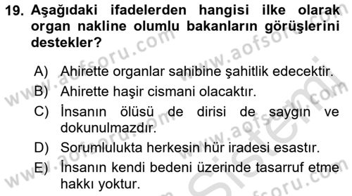Günümüz Fıkıh Problemleri Dersi 2019 - 2020 Yılı (Vize) Ara Sınav Soruları 19. Soru