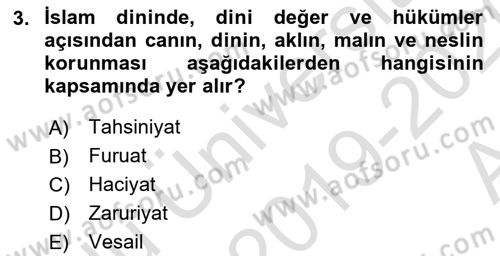 Günümüz Fıkıh Problemleri Dersi 2019 - 2020 Yılı (Vize) Ara Sınav Soruları 3. Soru