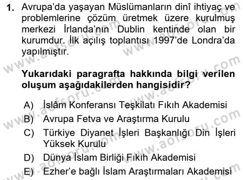 Günümüz Fıkıh Problemleri Dersi 2020 - 2021 Yılı Yaz Okulu Sınav Soruları 1. Soru