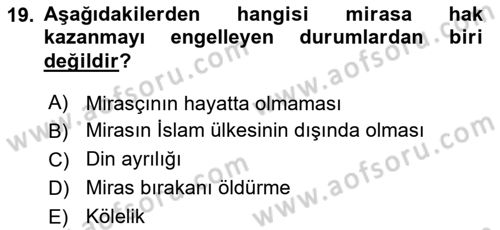 Günümüz Fıkıh Problemleri Dersi 2020 - 2021 Yılı Yaz Okulu Sınav Soruları 19. Soru