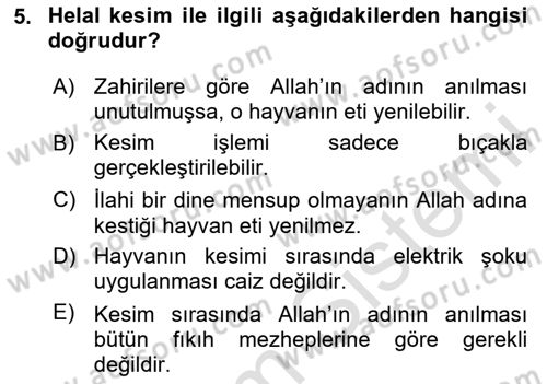 Günümüz Fıkıh Problemleri Dersi 2020 - 2021 Yılı Yaz Okulu Sınav Soruları 5. Soru