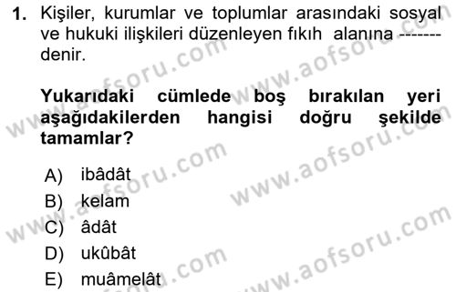 Günümüz Fıkıh Problemleri Dersi 2021 - 2022 Yılı (Vize) Ara Sınav Soruları 1. Soru