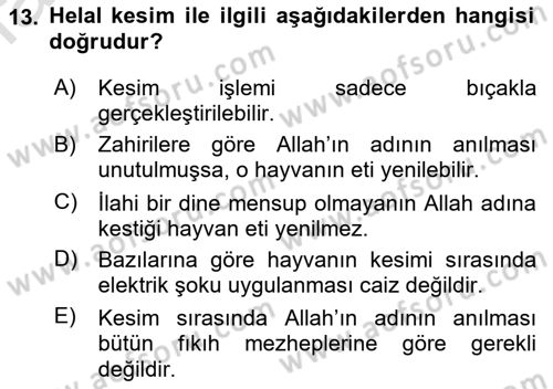 Günümüz Fıkıh Problemleri Dersi 2021 - 2022 Yılı (Vize) Ara Sınav Soruları 13. Soru