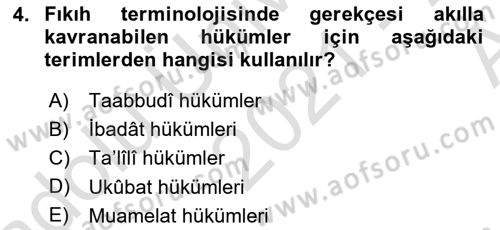 Günümüz Fıkıh Problemleri Dersi 2021 - 2022 Yılı (Vize) Ara Sınav Soruları 4. Soru