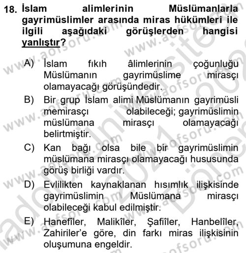 Günümüz Fıkıh Problemleri Dersi 2021 - 2022 Yılı (Final) Dönem Sonu Sınav Soruları 18. Soru