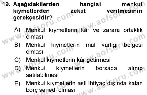Günümüz Fıkıh Problemleri Dersi 2021 - 2022 Yılı Yaz Okulu Sınav Soruları 19. Soru