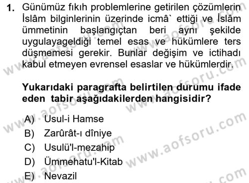 Günümüz Fıkıh Problemleri Dersi 2022 - 2023 Yılı (Vize) Ara Sınav Soruları 1. Soru