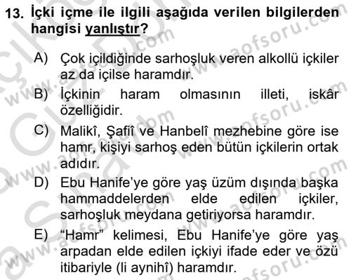 Günümüz Fıkıh Problemleri Dersi Ara Sınavı Deneme Sınav Soruları 13. Soru