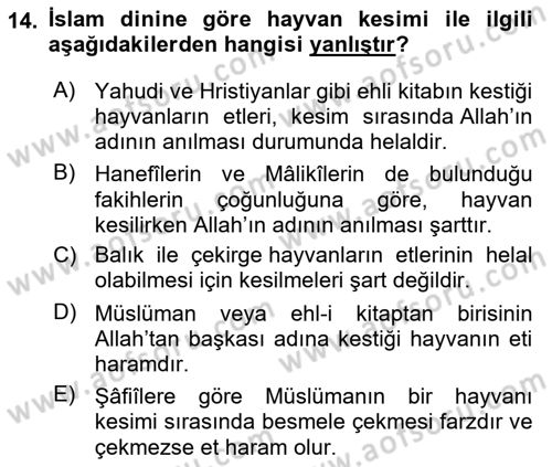 Günümüz Fıkıh Problemleri Dersi Ara Sınavı Deneme Sınav Soruları 14. Soru