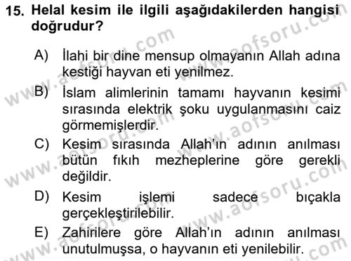 Günümüz Fıkıh Problemleri Dersi Ara Sınavı Deneme Sınav Soruları 15. Soru