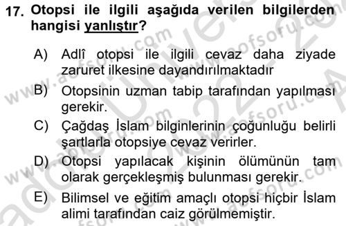 Günümüz Fıkıh Problemleri Dersi Ara Sınavı Deneme Sınav Soruları 17. Soru