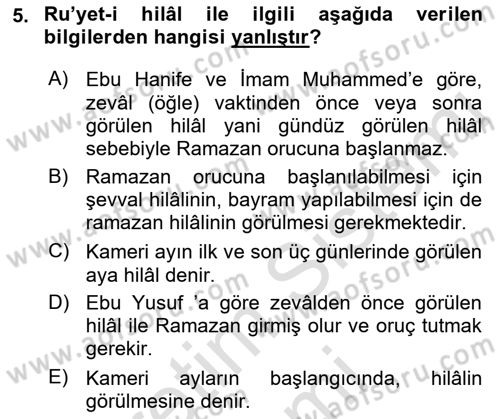 Günümüz Fıkıh Problemleri Dersi Ara Sınavı Deneme Sınav Soruları 5. Soru