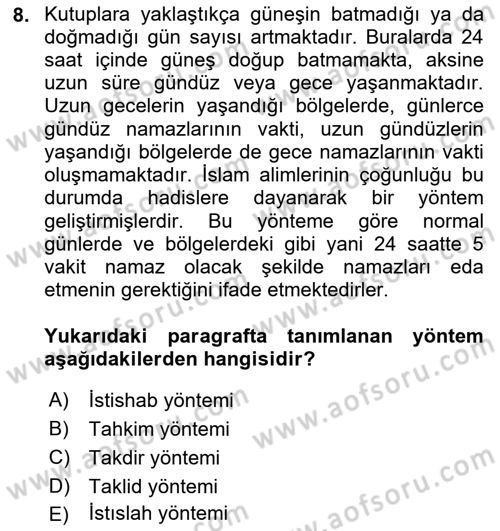 Günümüz Fıkıh Problemleri Dersi 2022 - 2023 Yılı (Vize) Ara Sınav Soruları 8. Soru