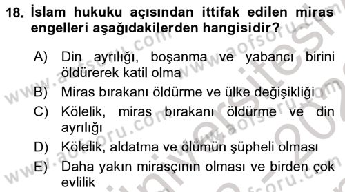 Günümüz Fıkıh Problemleri Dersi 2022 - 2023 Yılı (Final) Dönem Sonu Sınav Soruları 18. Soru