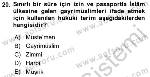 Günümüz Fıkıh Problemleri Dersi 2022 - 2023 Yılı (Final) Dönem Sonu Sınav Soruları 20. Soru