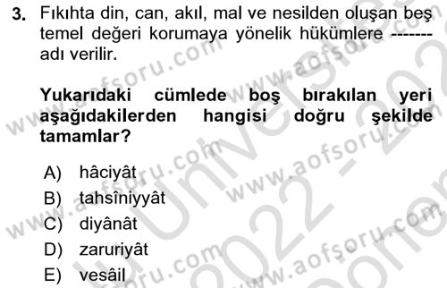 Günümüz Fıkıh Problemleri Dersi 2022 - 2023 Yılı (Final) Dönem Sonu Sınav Soruları 3. Soru