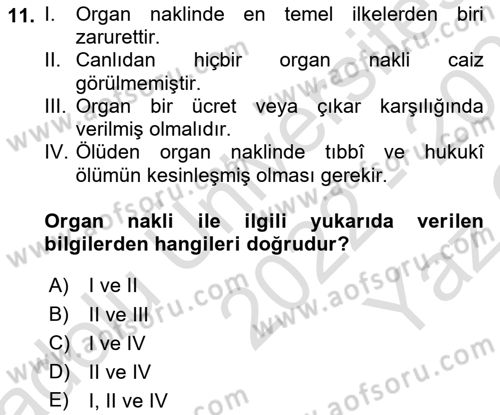 Günümüz Fıkıh Problemleri Dersi 2022 - 2023 Yılı Yaz Okulu Sınav Soruları 11. Soru