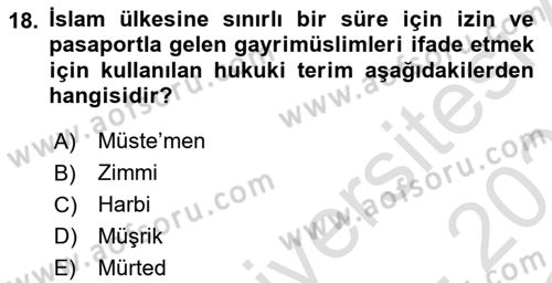 Günümüz Fıkıh Problemleri Dersi 2022 - 2023 Yılı Yaz Okulu Sınav Soruları 18. Soru