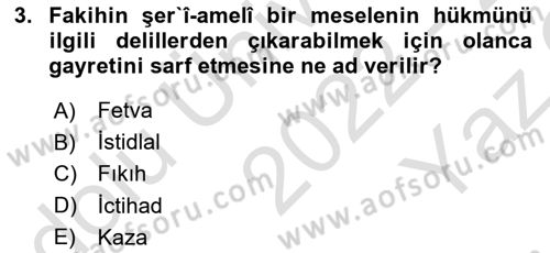 Günümüz Fıkıh Problemleri Dersi 2022 - 2023 Yılı Yaz Okulu Sınav Soruları 3. Soru