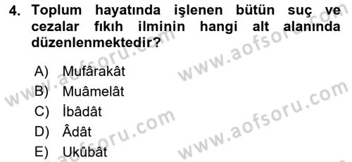 Günümüz Fıkıh Problemleri Dersi 2022 - 2023 Yılı Yaz Okulu Sınav Soruları 4. Soru