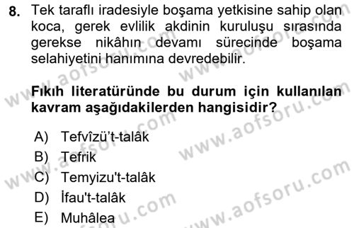 Günümüz Fıkıh Problemleri Dersi 2022 - 2023 Yılı Yaz Okulu Sınav Soruları 8. Soru