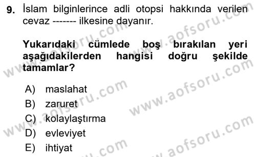 Günümüz Fıkıh Problemleri Dersi 2022 - 2023 Yılı Yaz Okulu Sınav Soruları 9. Soru
