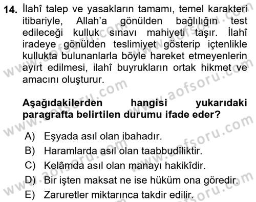 Günümüz Fıkıh Problemleri Dersi 2023 - 2024 Yılı (Vize) Ara Sınav Soruları 14. Soru
