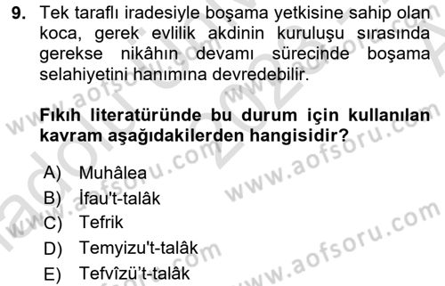 Günümüz Fıkıh Problemleri Dersi 2023 - 2024 Yılı (Vize) Ara Sınav Soruları 9. Soru