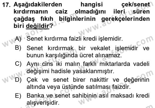 Günümüz Fıkıh Problemleri Dersi 2023 - 2024 Yılı (Final) Dönem Sonu Sınav Soruları 17. Soru